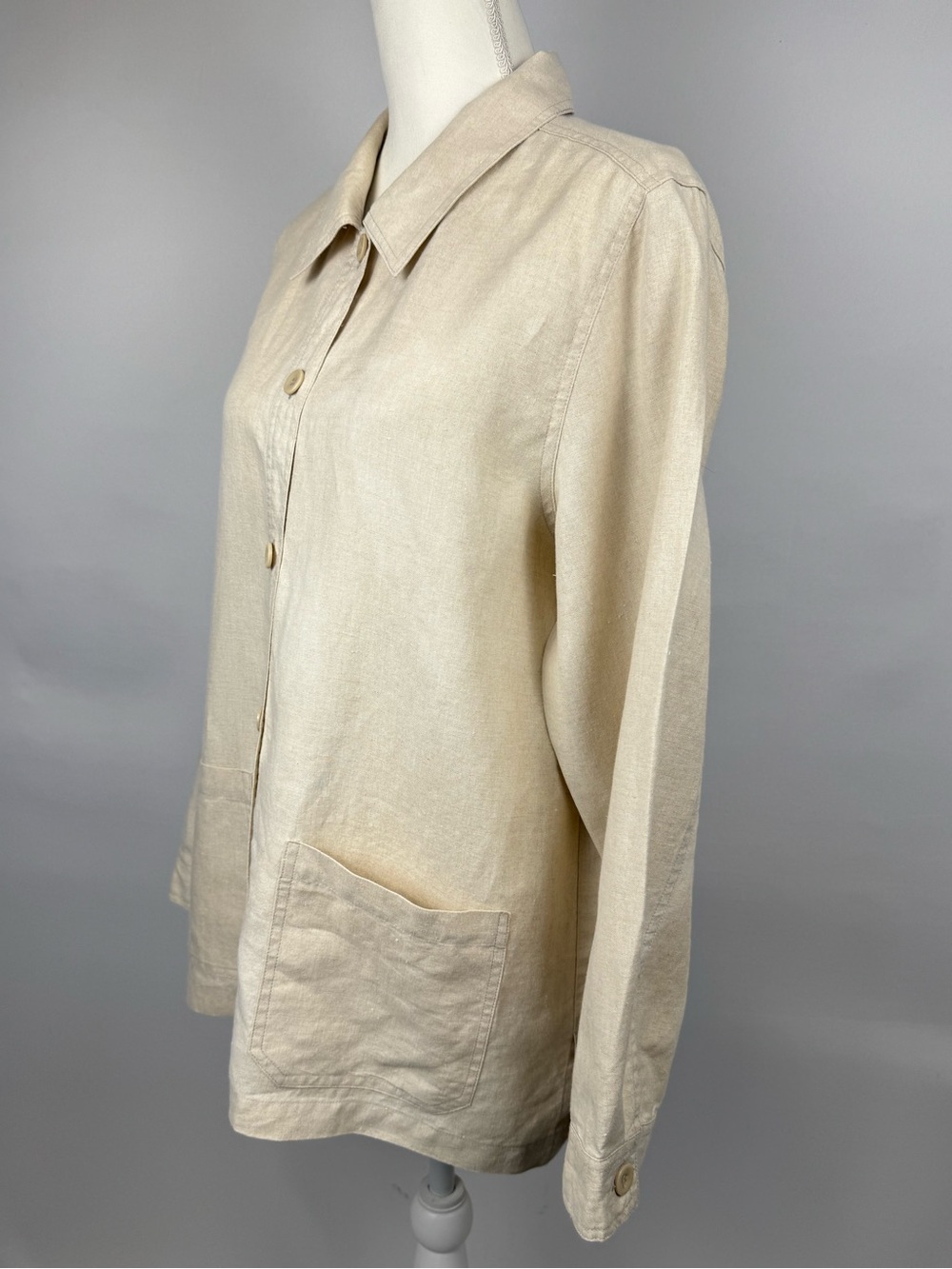 Vintage Pendleton Women’s Beige Linen Button Up Shirt Jacket Shacket Pockets LG - Picture 5 of 11